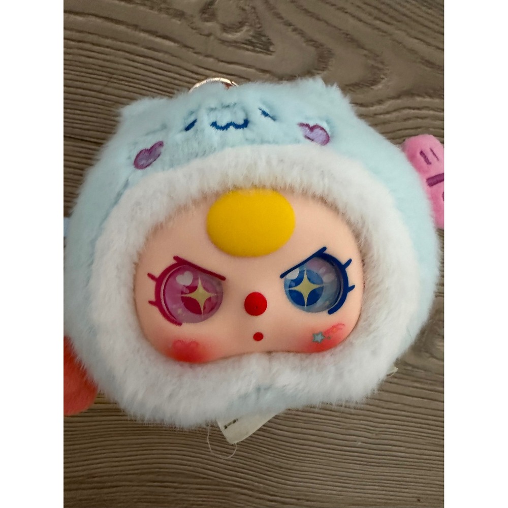 Baby Three constellation series Aquarius Blue Fuzzy Vinyl Face Keychain Kawaii